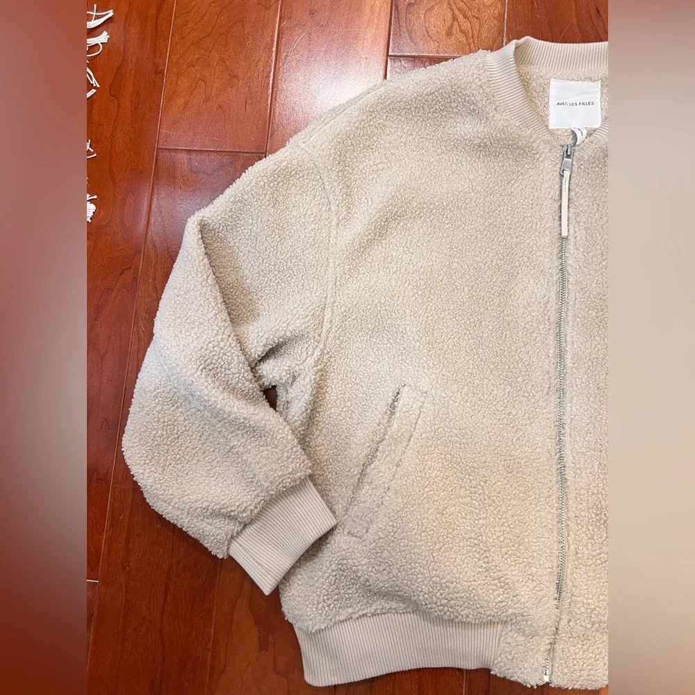 AVEC LES FILLES Cream Faux Fur Teddy Bomber Jacket